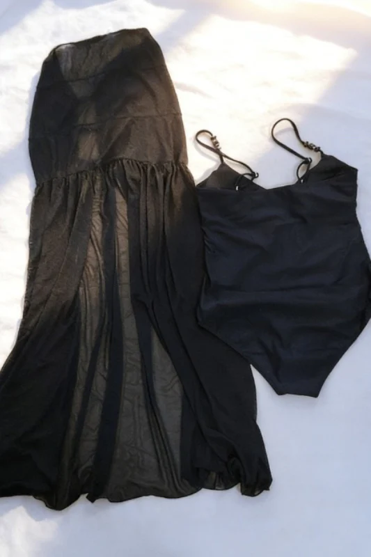 V Neck Open Back Black Two Piece Swim Set - Image 5