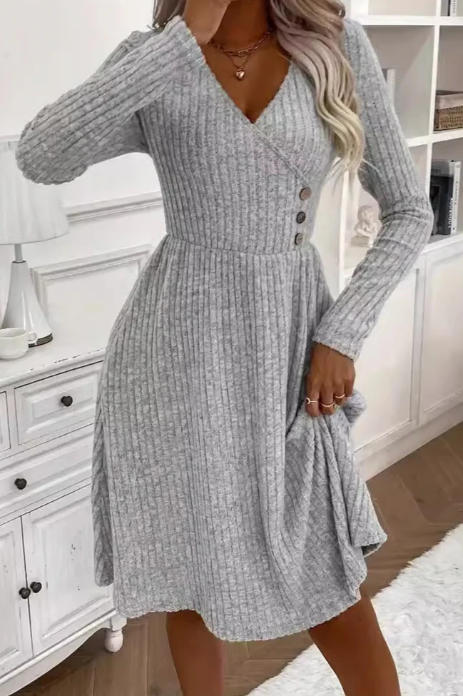 V-Neck Patchwork Sweater Dress - Image 4