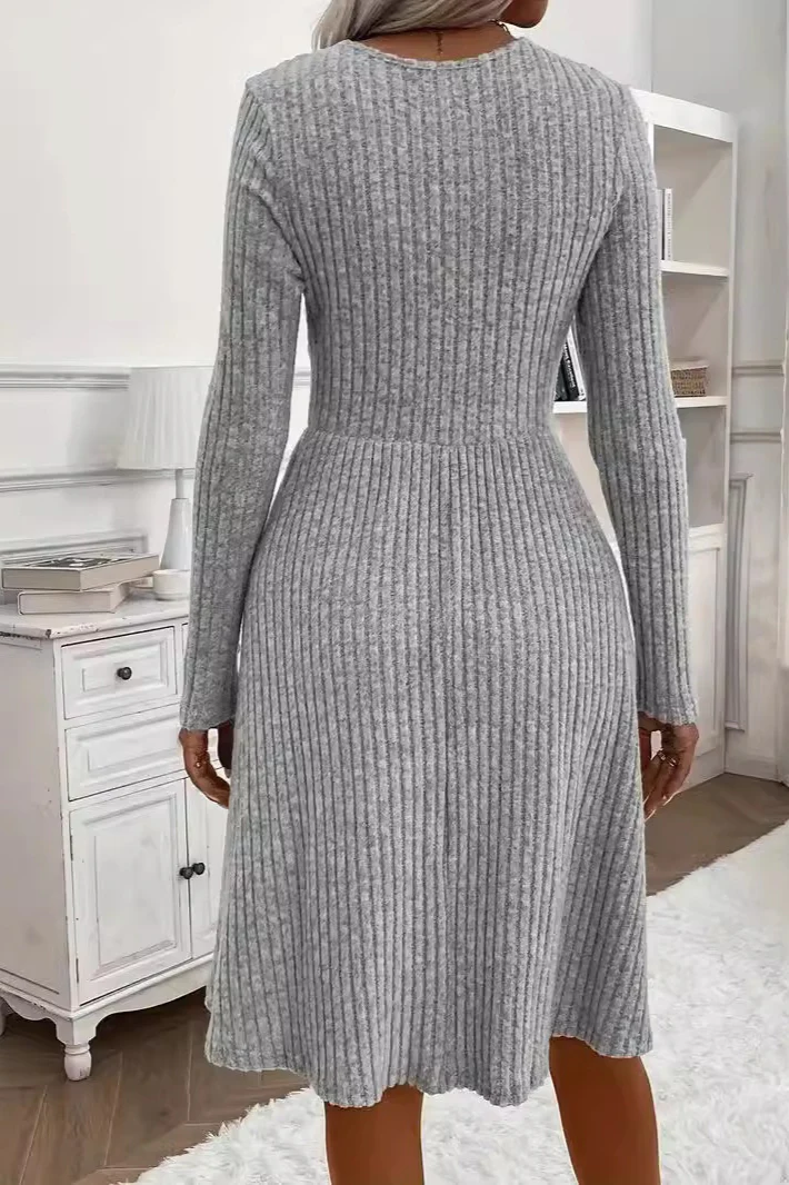 V-Neck Patchwork Sweater Dress - Image 5