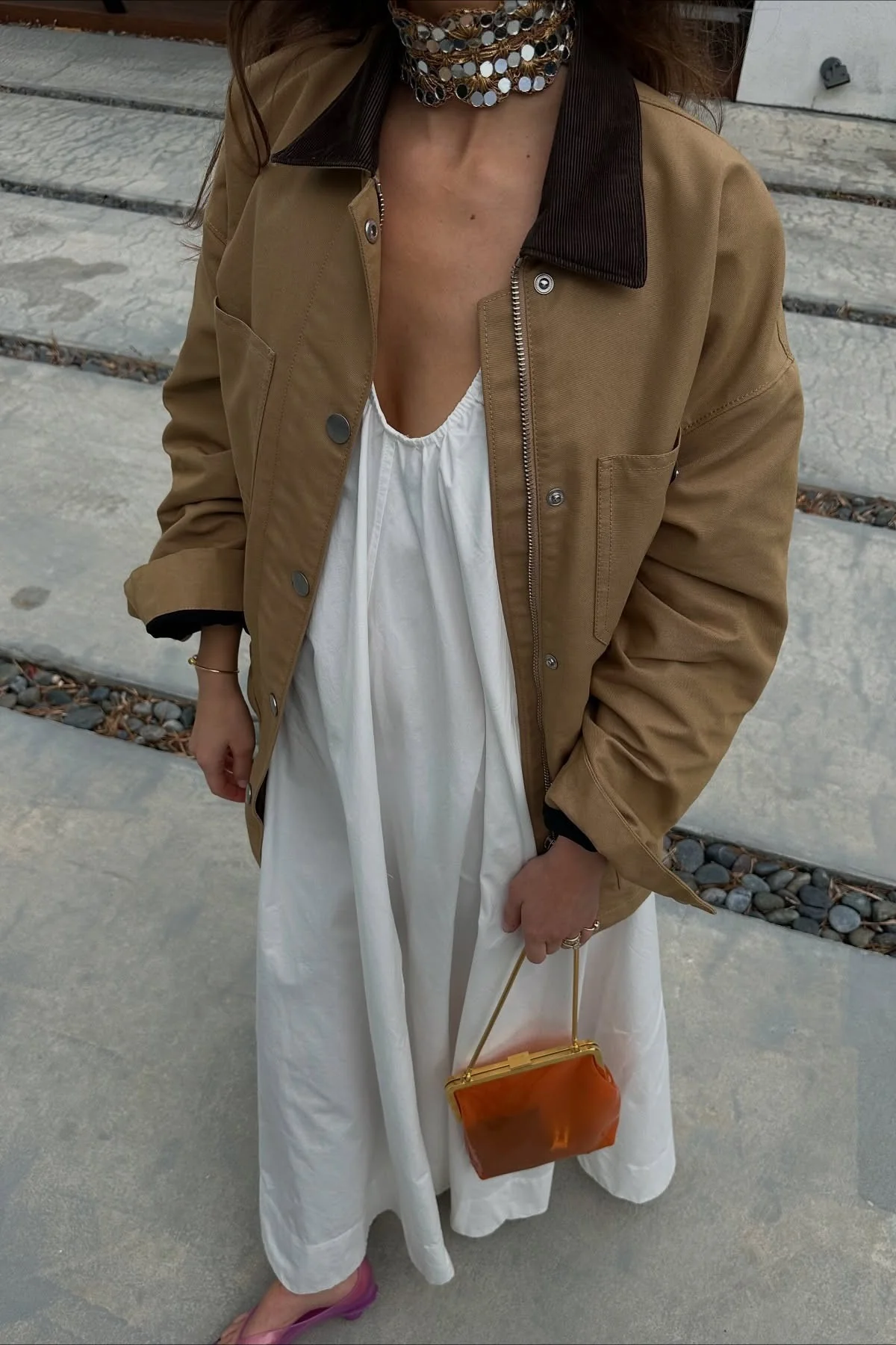 V-Neck Pleated Tank Loose Boho Dress - Image 3
