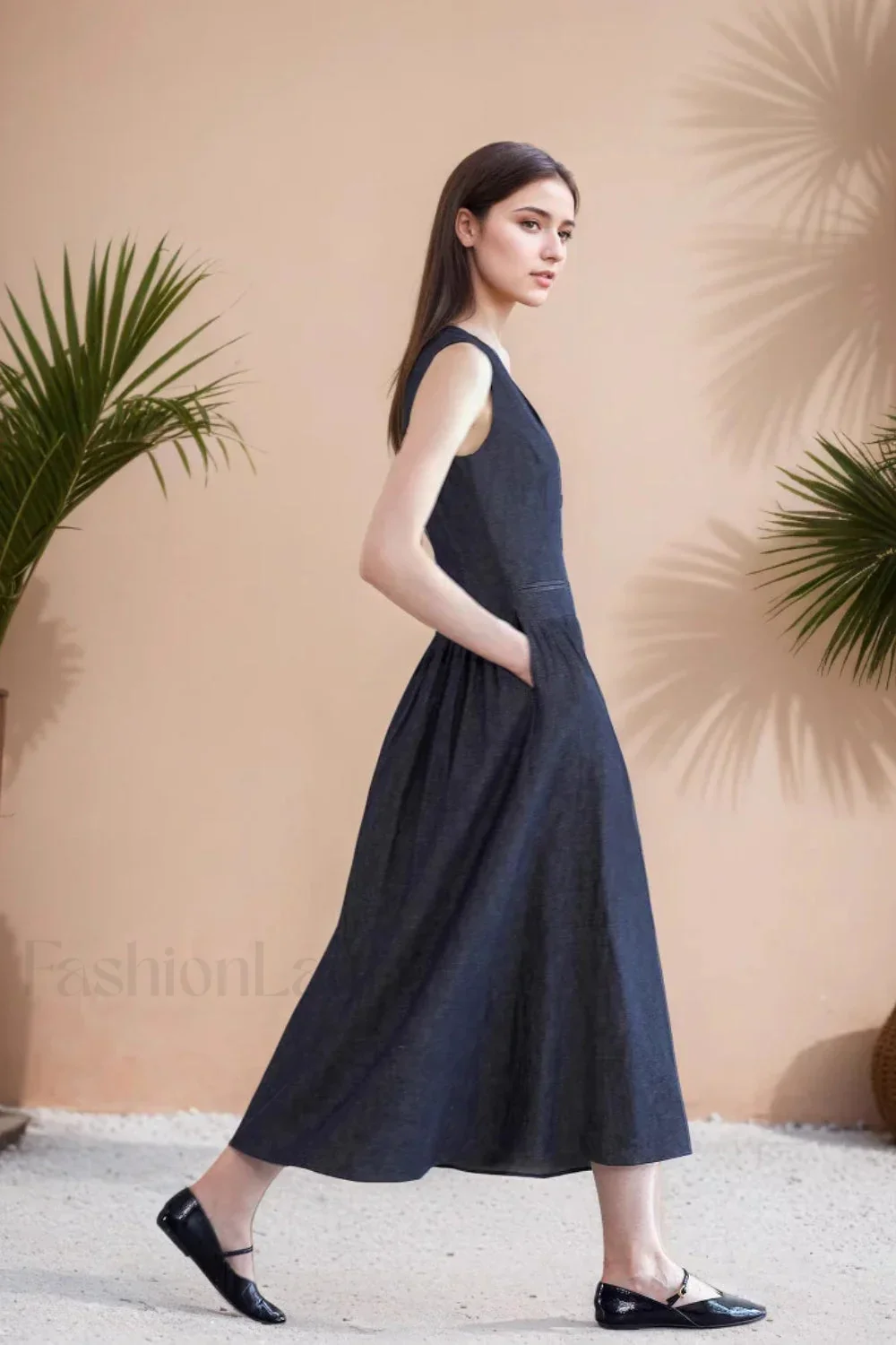 V-Neck Pocket Loose Sleeveless Casual Maxi Dress - Image 2