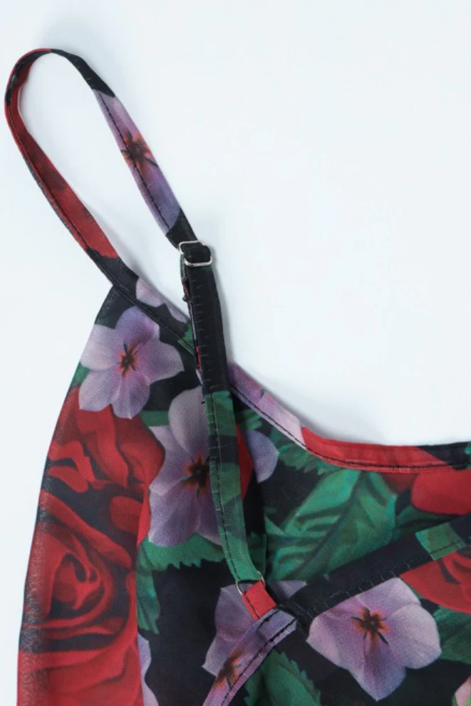 V Neck Printed Strap Slim Maxi Floral Dress - Image 9