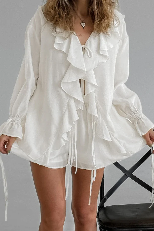 V Neck Relaxed Ruffle Blouse - Image 5