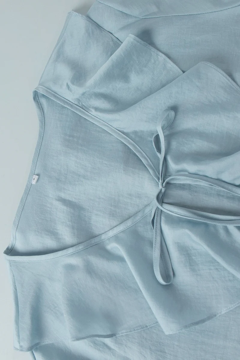 V Neck Ruffle Tie Front Blouse Shorts Set - Image 9