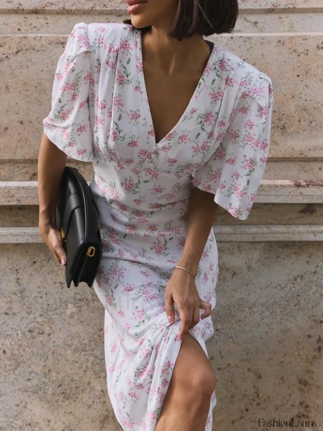 V-Neck Slim Fit Floral Dress - Image 16