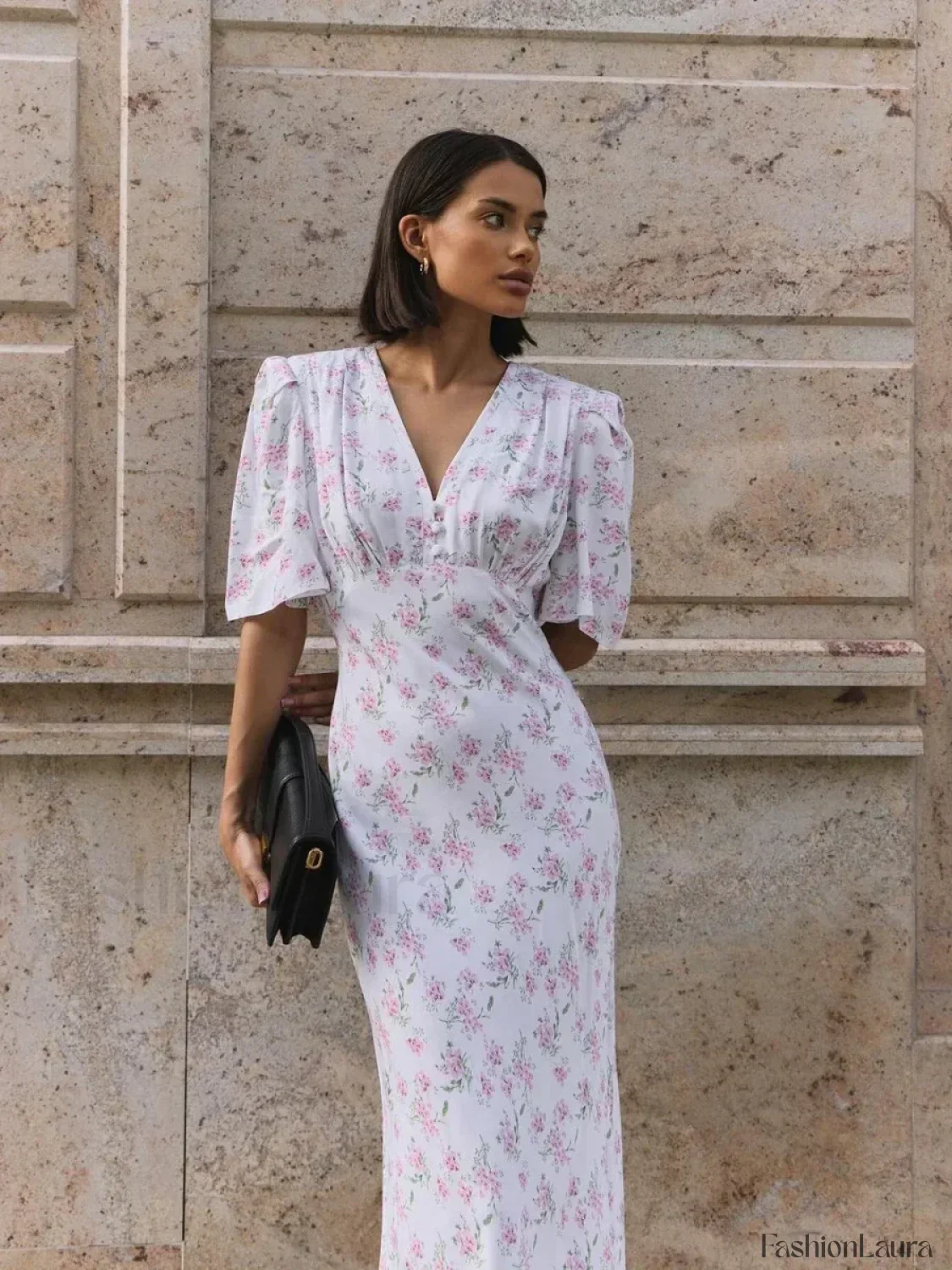 V-Neck Slim Fit Floral Dress - Image 17