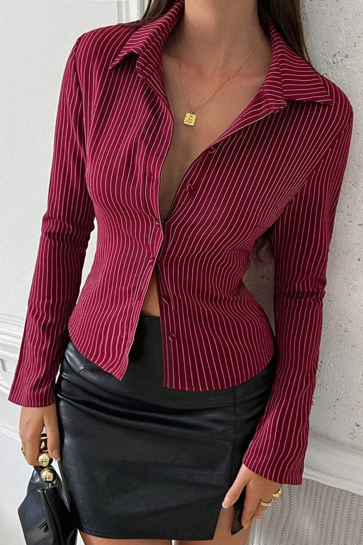 V Neck Striped Long Sleeve Blouse - Image 15
