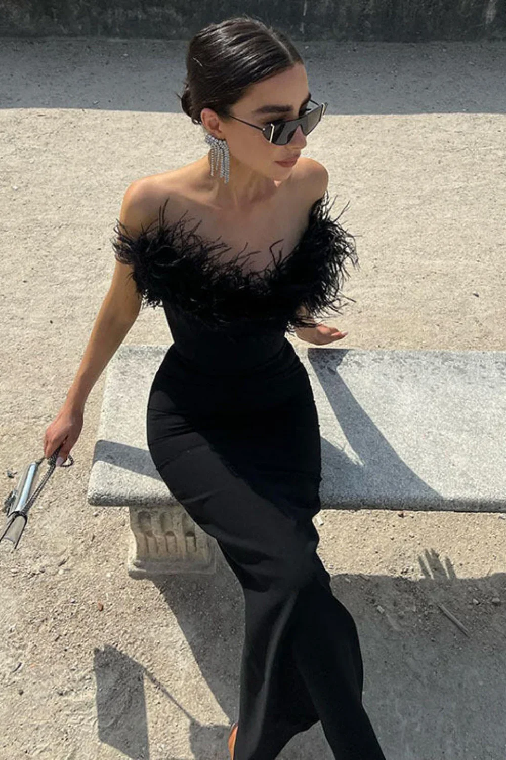 V-Neck Tube Top Fishtail Fluffy Maxi Dress - Image 11