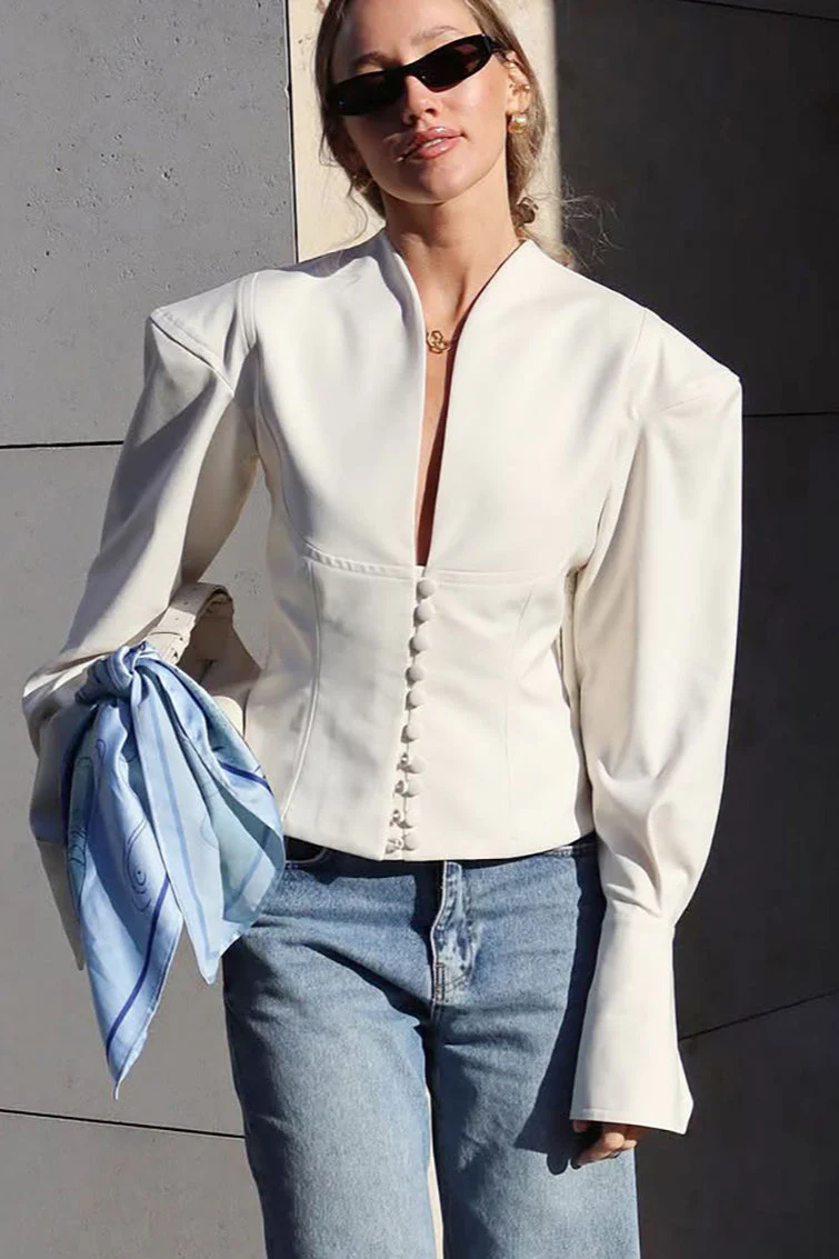 V Neck Waist Slim Blazer Coat