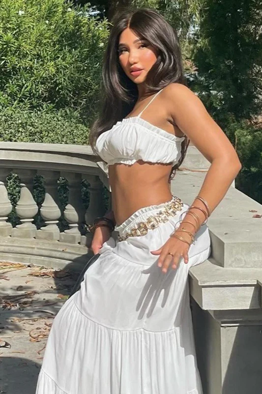 Vacation Style Solid Color Wrap Bodice Halter Skirt Set - Image 5