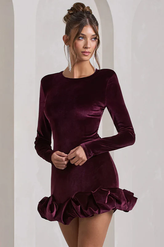 Velvet Crew Neck Ruched Midi Dress - Image 2