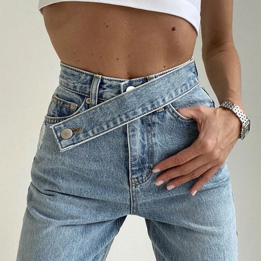 Vintage Belted High Waist Faded Wide Leg Jeans - Light Blue - Image 9