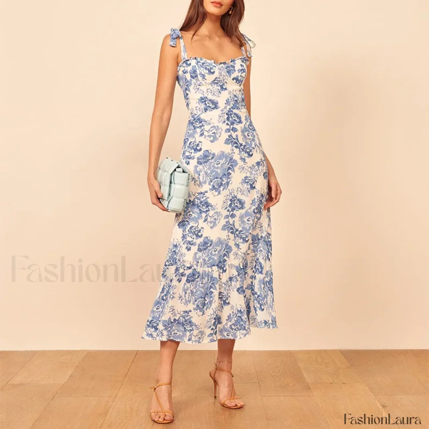 Vintage Blue Floral Print Floral Dress - Image 9