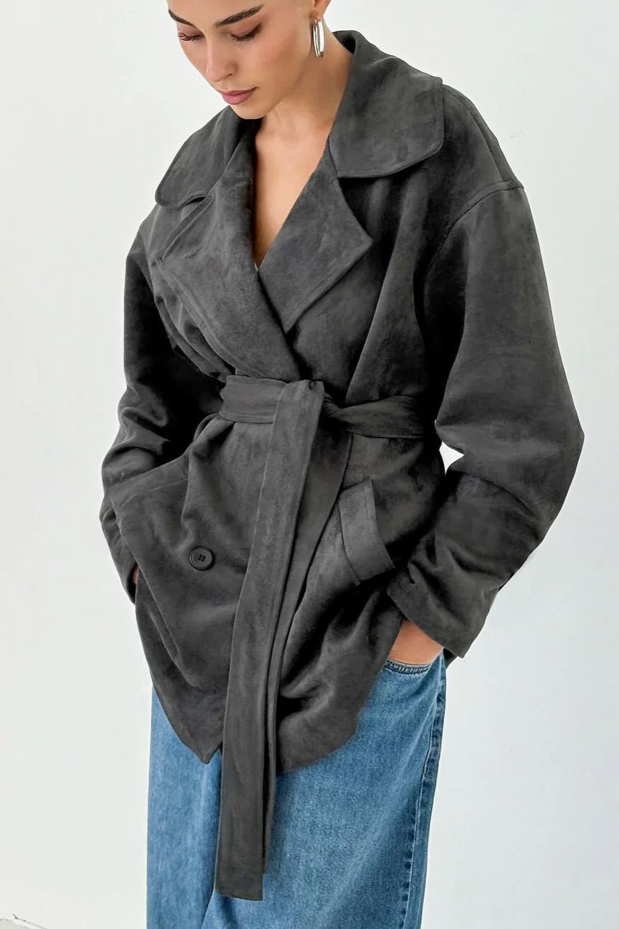 Vintage Brown Suede Tie Waist Overcoat - Image 8