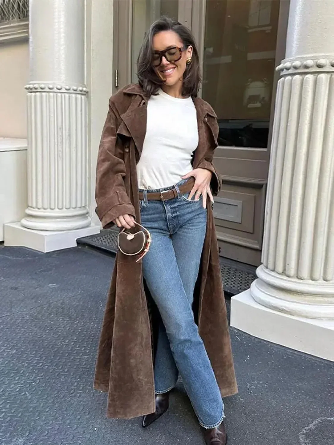 Vintage Brown Women's Lapel Long Overcoats