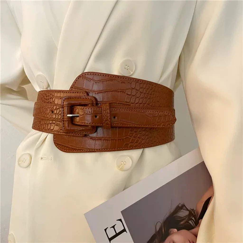 Vintage Croc Embossed Wide Waist Belt - Image 2