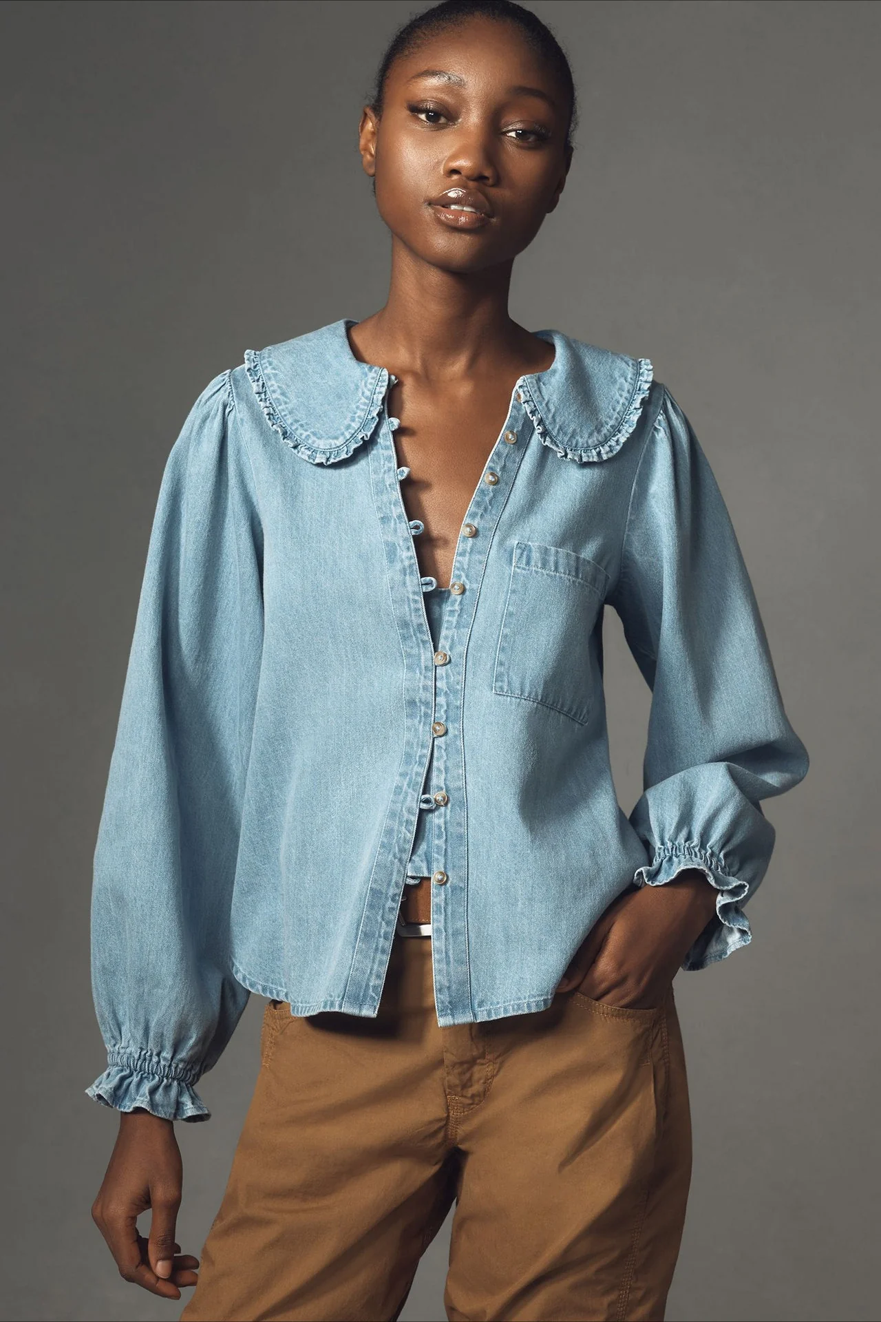 Vintage Denim Long Sleeve Blouse - Image 5