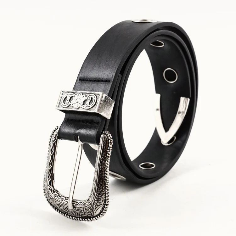 Vintage Engraved Buckle Wide Belt - Image 3