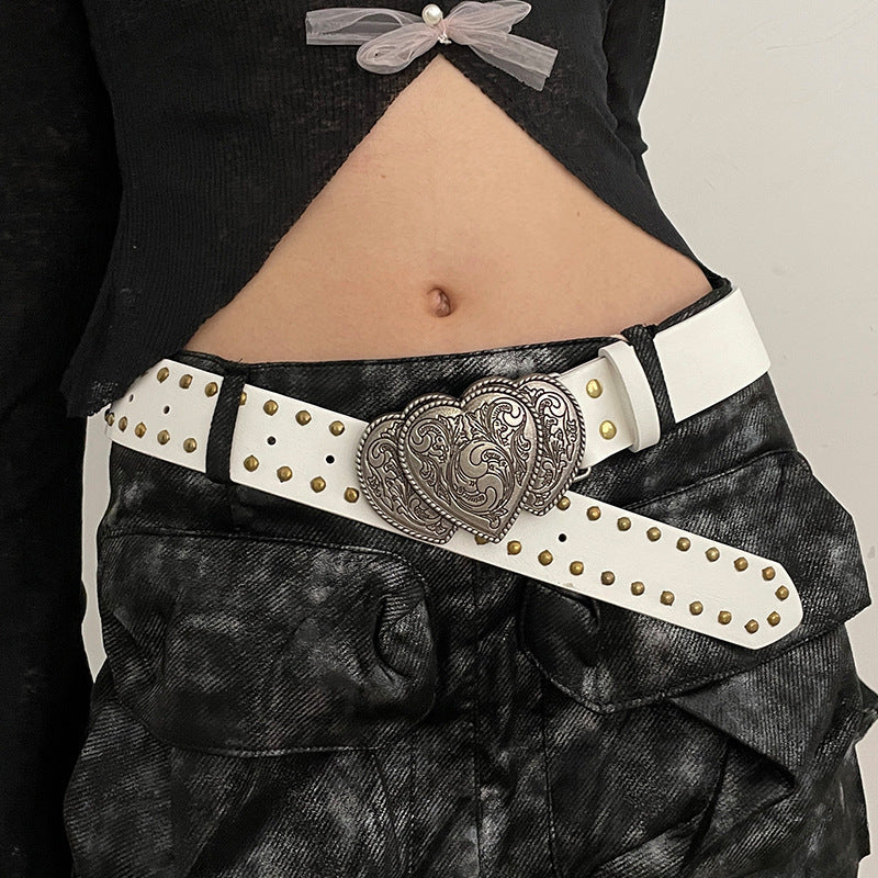 Vintage Heart Studded Leather Belt - Image 2