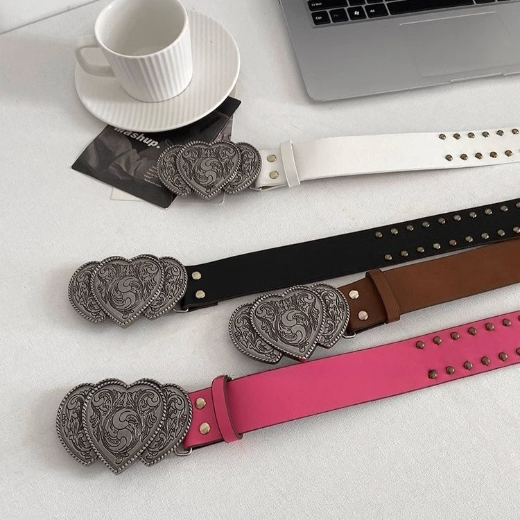 Vintage Heart Studded Leather Belt - Image 5