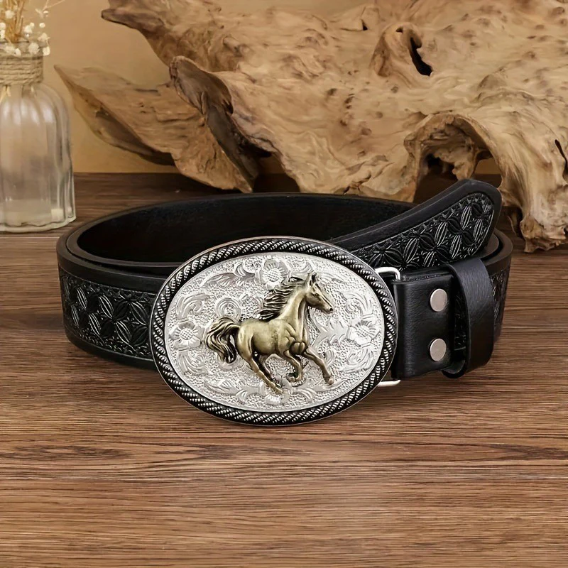 Vintage Horse Buckle Faux Leather Belt - Image 2