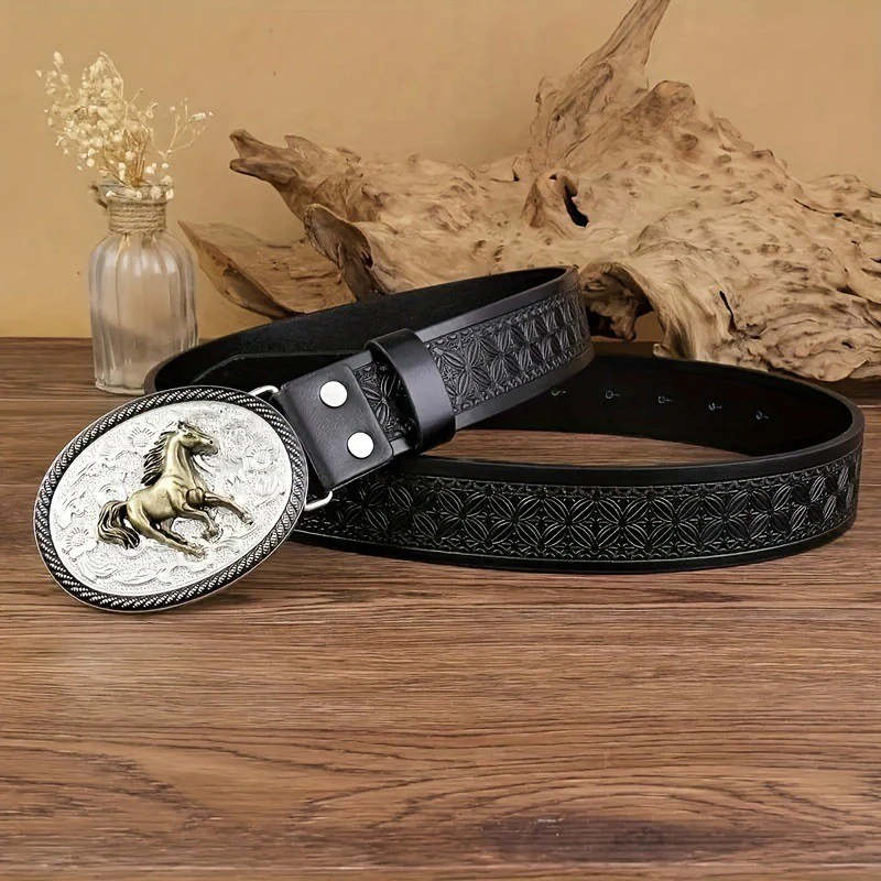 Vintage Horse Buckle Faux Leather Belt - Image 3