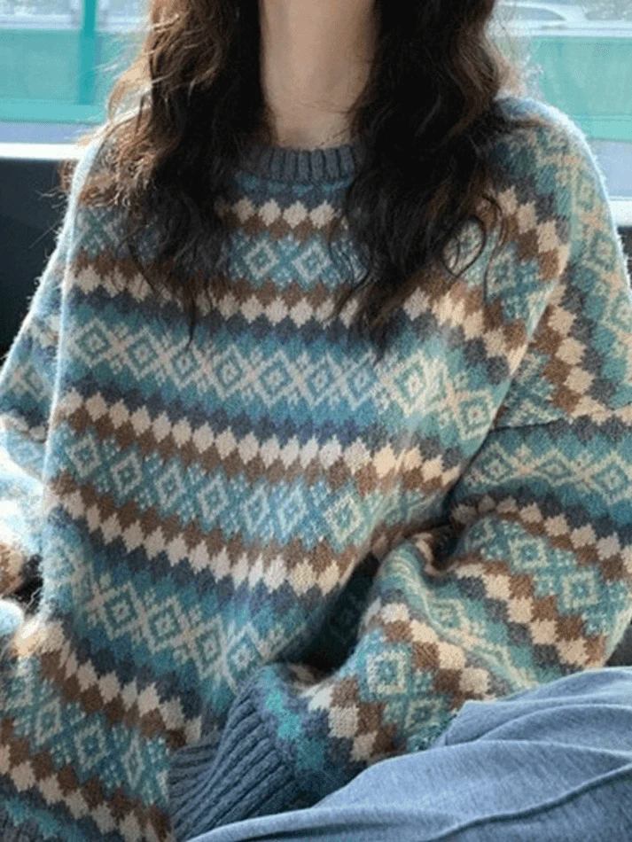 Vintage Jacquard Crew Neck Sweater - Image 6