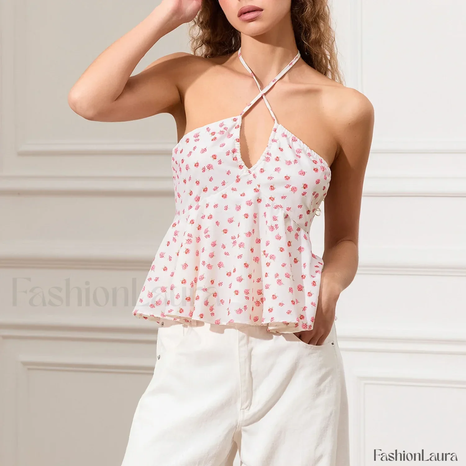 Vintage Keyhole Halter Crop Top - Image 12