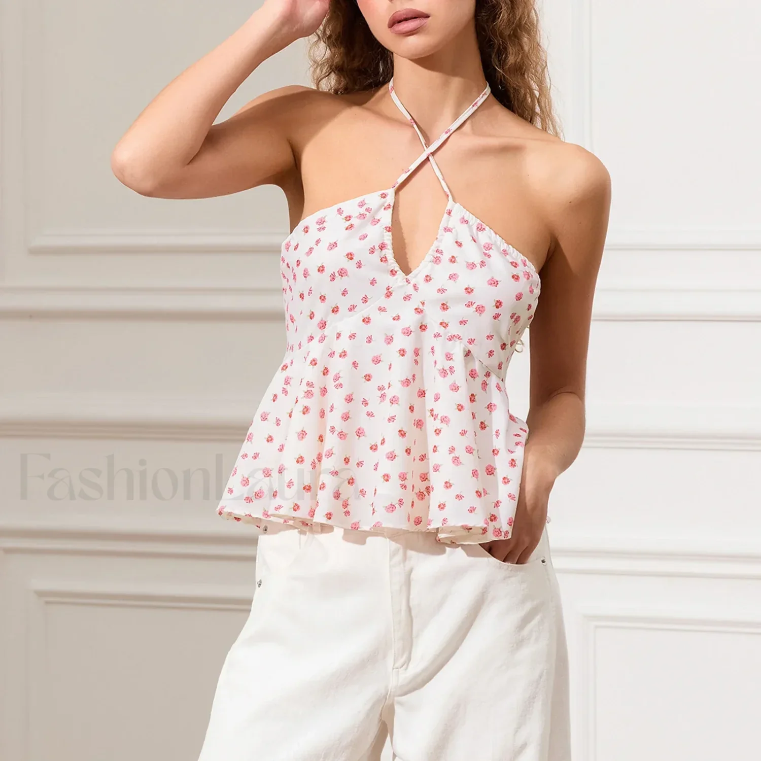Vintage Keyhole Halter Crop Top - Image 7