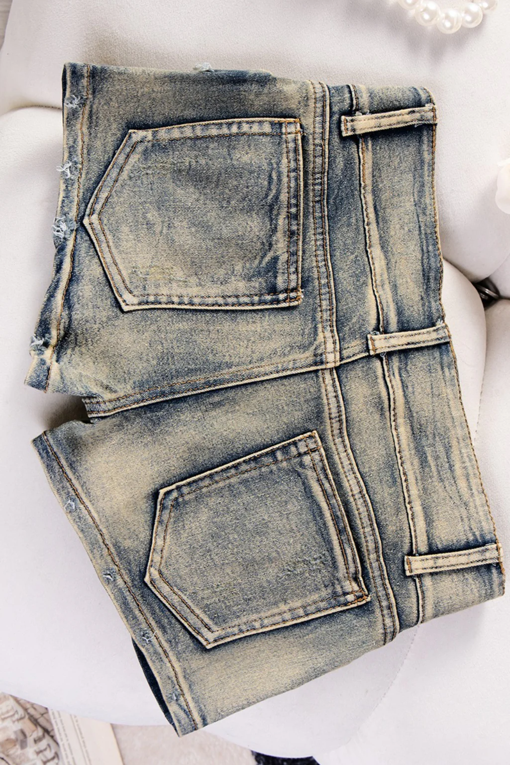 Vintage Low Rise Slim Fit Denim Shorts - Image 7