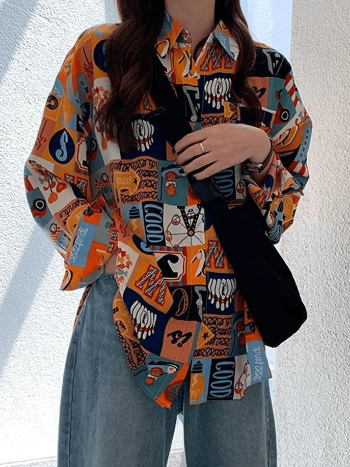 Vintage Mixed Print Long Sleeve Blouse - Image 2