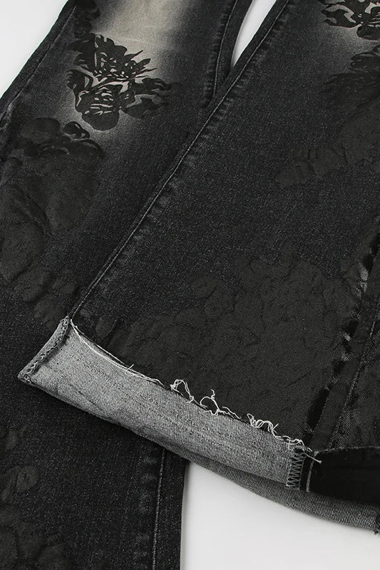 Vintage Plant Print Flared Jeans - Image 7