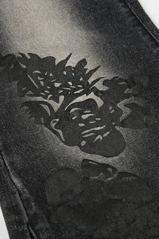 Vintage Plant Print Flared Jeans - Image 9