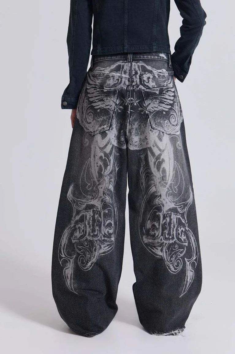Vintage Printed Ripped Washed Baggy Streetwear Jeans