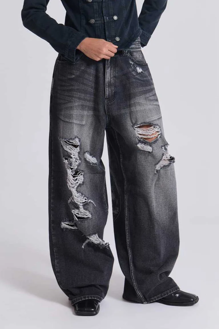 Vintage Printed Ripped Washed Baggy Streetwear Jeans - Image 2