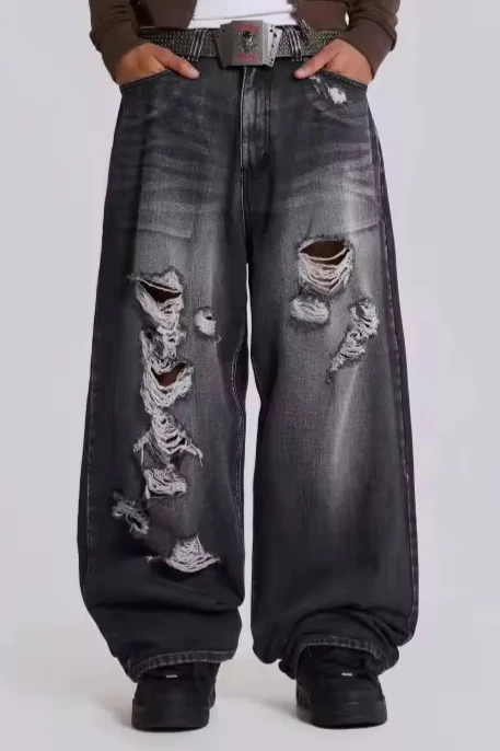 Vintage Printed Ripped Washed Baggy Streetwear Jeans - Image 3