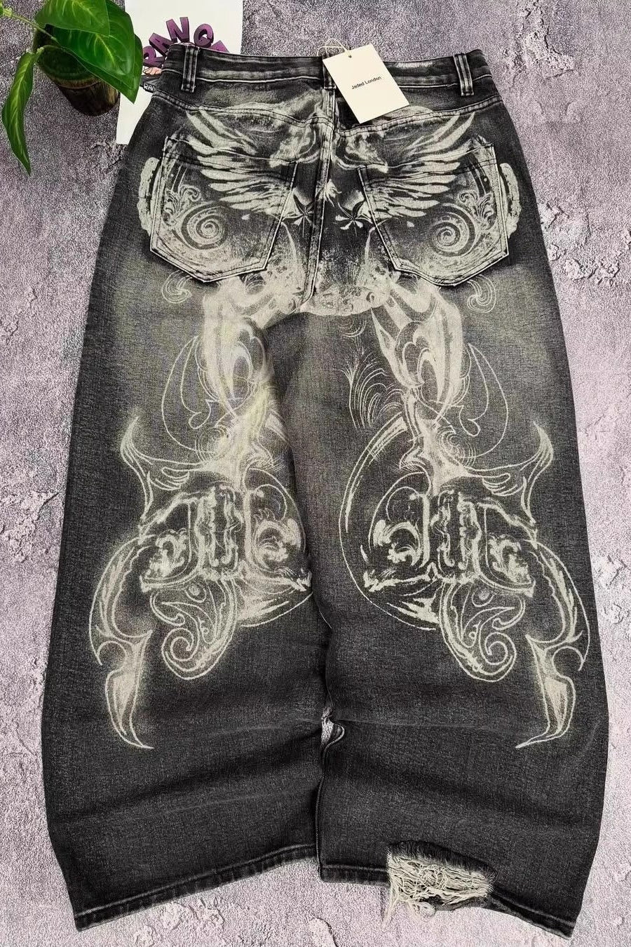 Vintage Printed Ripped Washed Baggy Streetwear Jeans - Image 4