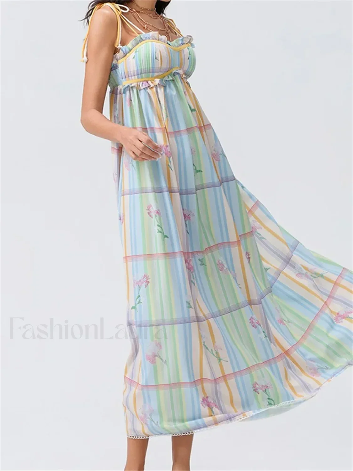 Vintage Ruched Print Strap Maxi Dress - Image 3