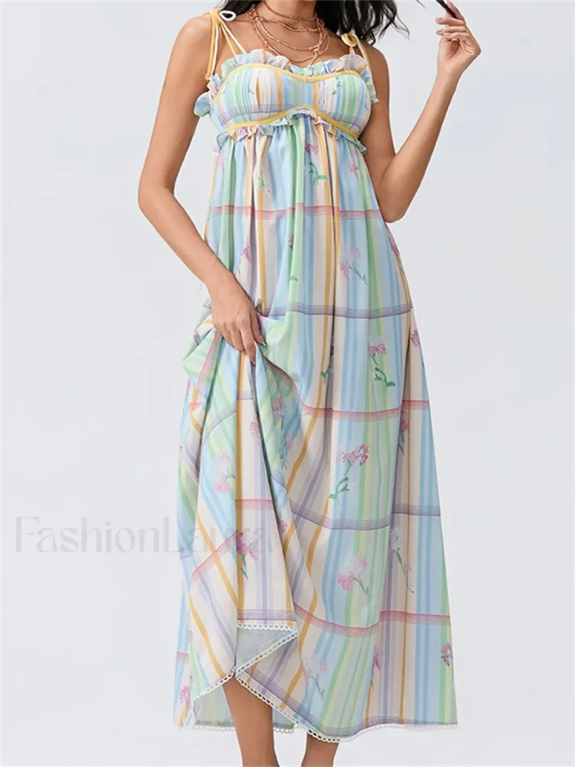 Vintage Ruched Print Strap Maxi Dress - Image 4