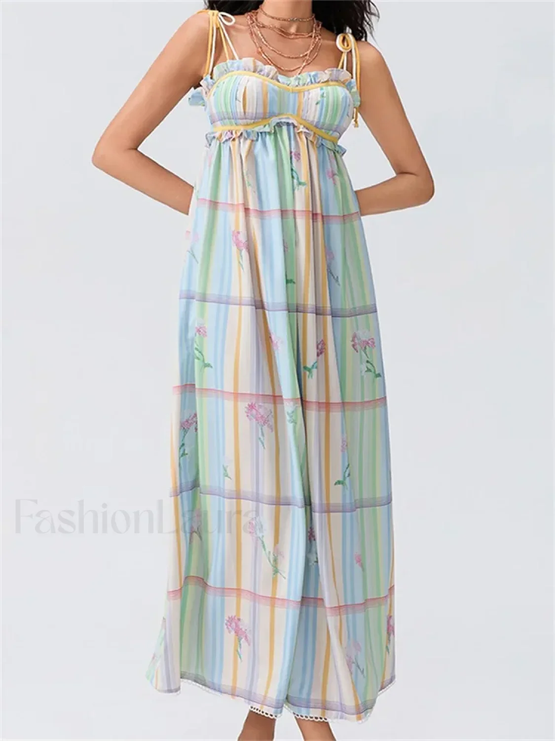 Vintage Ruched Print Strap Maxi Dress - Image 5