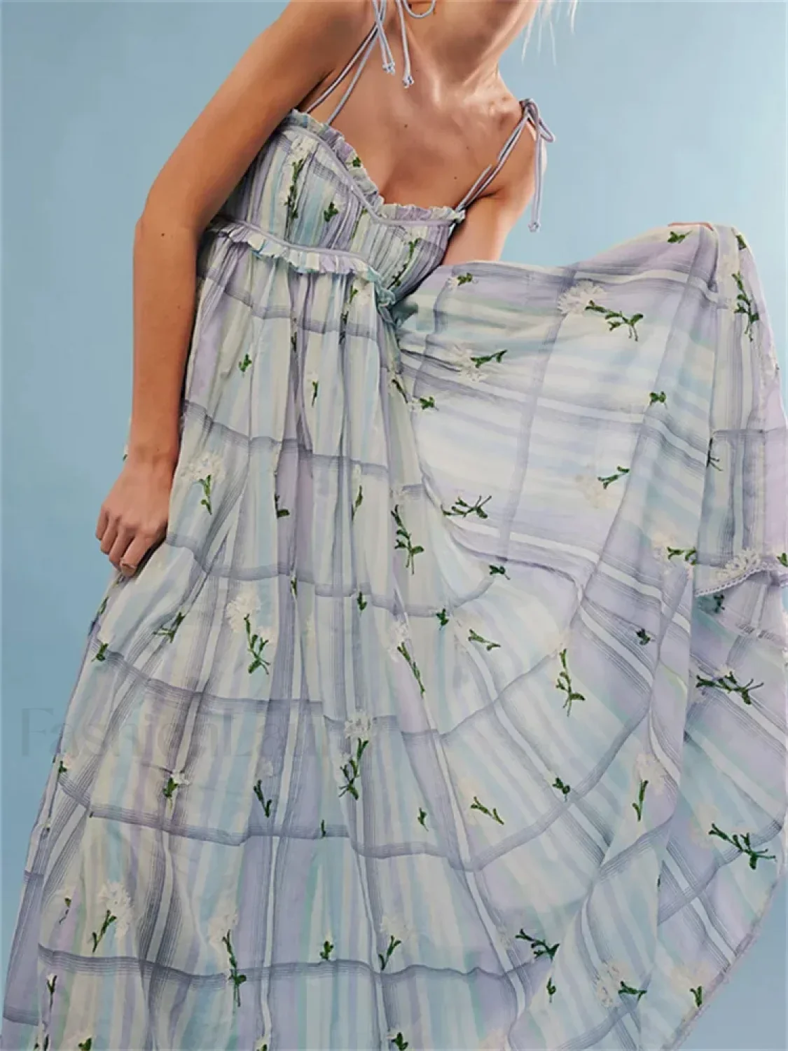 Vintage Ruched Print Strap Maxi Dress - Image 8