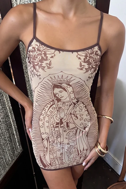 Vintage Sacred Portrait Style Graphic Slip Mini Dress - Image 2