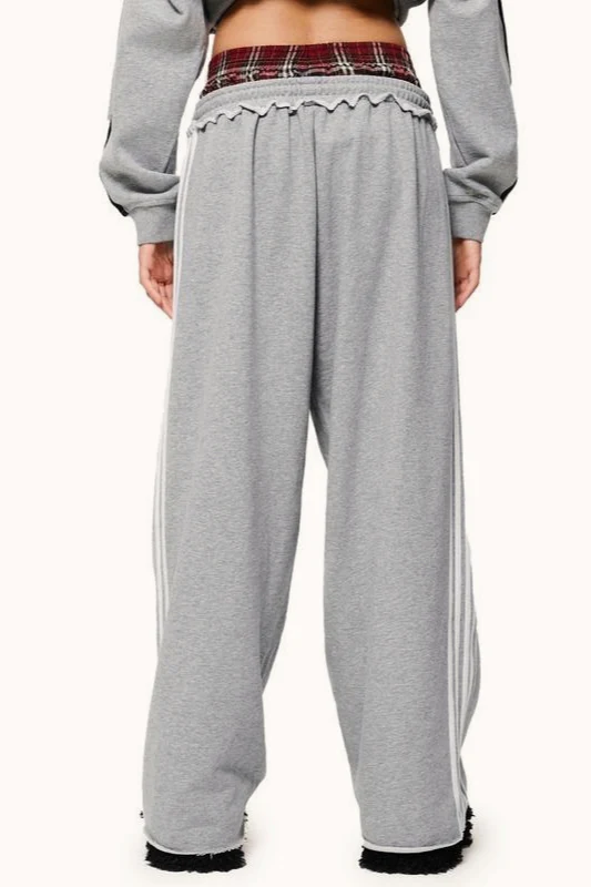 Vintage Stripe Embroidery Relaxed Double Waist Pants - Image 4