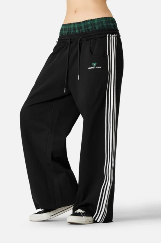 Vintage Stripe Embroidery Relaxed Double Waist Pants - Image 5
