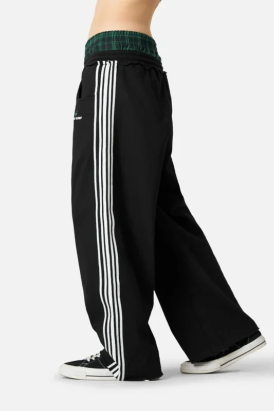 Vintage Stripe Embroidery Relaxed Double Waist Pants - Image 6