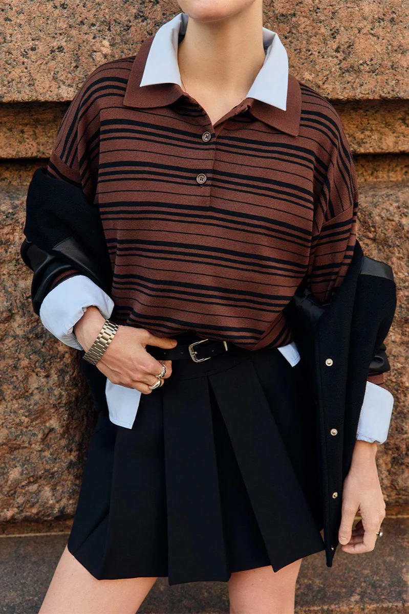 Vintage Striped Knit Polo Sweater - Image 10