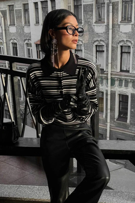 Vintage Striped Knit Polo Sweater - Image 34
