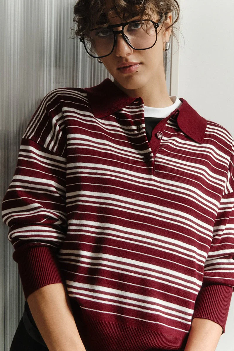 Vintage Striped Knit Polo Sweater - Image 40