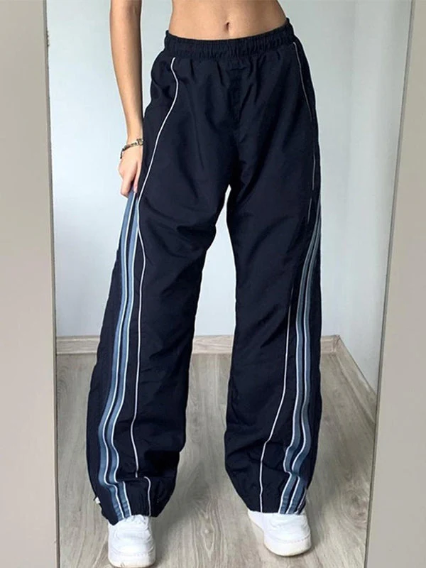 Vintage Striped Piping Baggy Sweatpants - Image 13