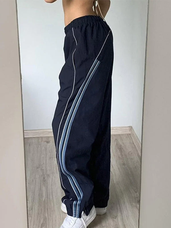 Vintage Striped Piping Baggy Sweatpants - Image 2